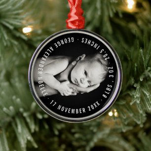 Ornamento De Metal Baby's First Christmas Circle Typography Photo