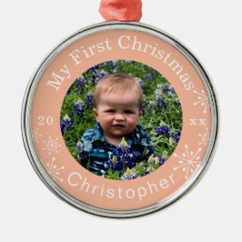 Ornamento De Metal Baby's First Christmas Snowflakes Blush Custom