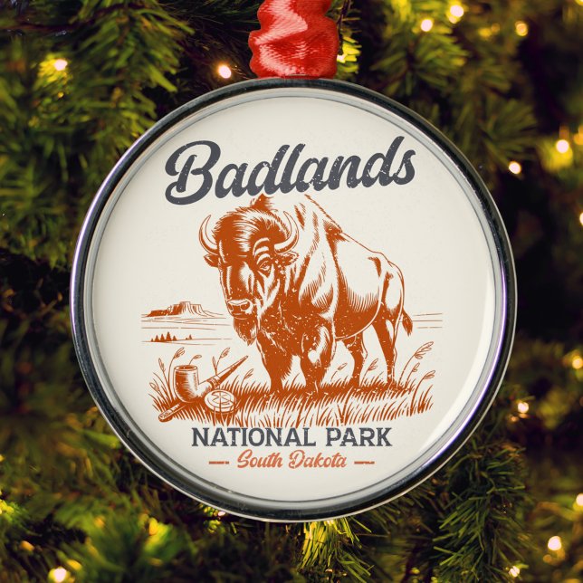 Ornamento De Metal Badlands National Park Retro Bison Artwork Gift  (Criador carregado)
