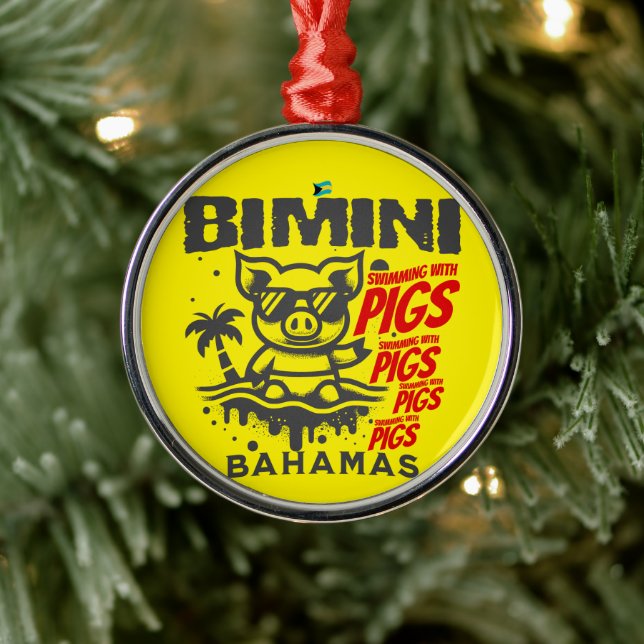 Ornamento De Metal Bahamas Souvenir Gift: Bimini Bahamas Nadando Porc (Árvore)