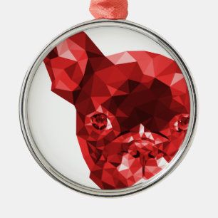 Ornamento De Metal Baixa arte poli do buldogue francês no vermelho