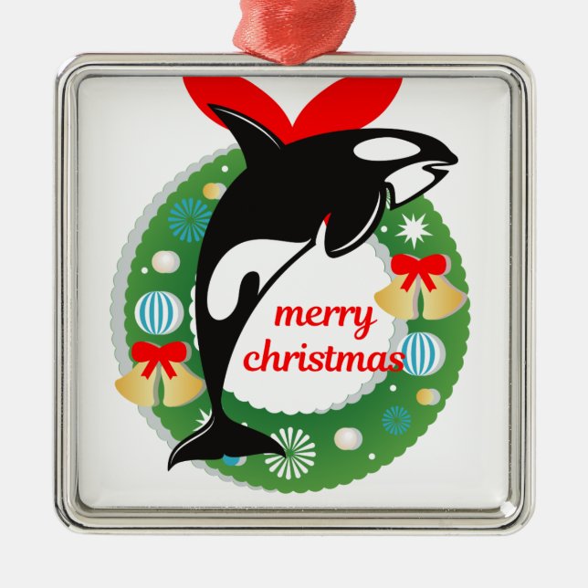 Ornamento De Metal baleia matadora de natal alegre (Frente)