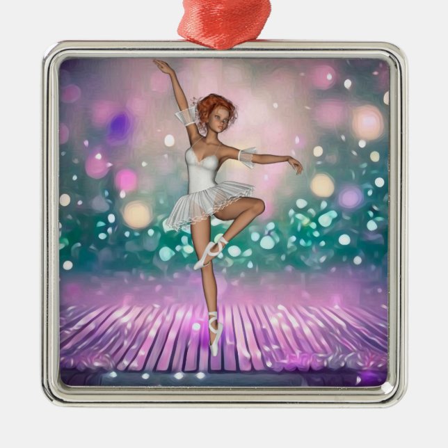 Ornamento De Metal Ballerina no Piso Roxo e Fundo Teal (Frente)