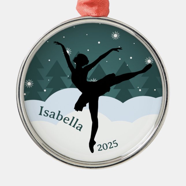 Ornamento De Metal Ballerina Silhouette Arabesque Geométrico Winter (Frente)