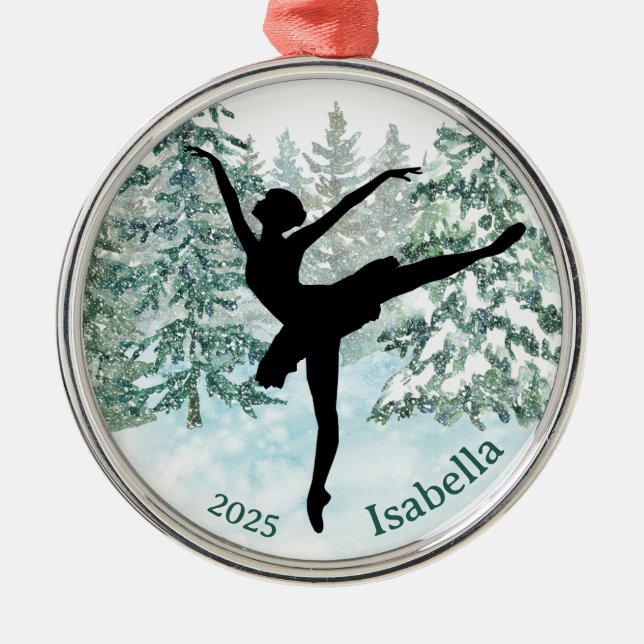 Ornamento De Metal Ballerina Silhouette Winter Scene (Frente)