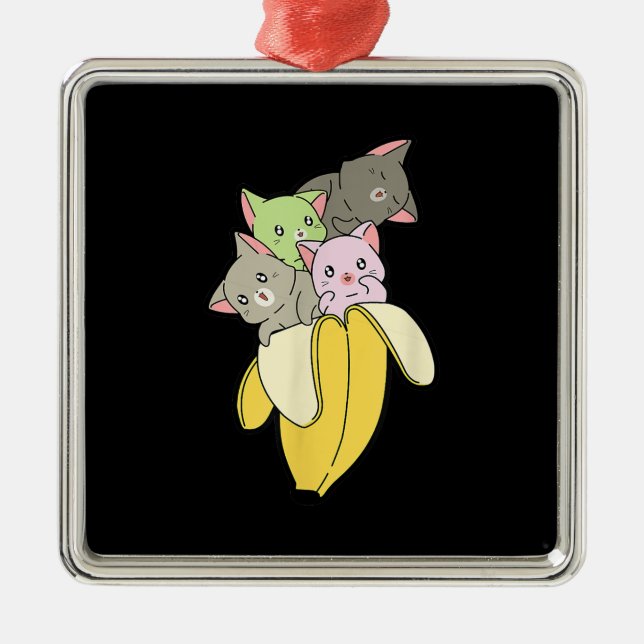 Ornamento De Metal Banana Funny Cat | Presente de Kitten Cute (Frente)