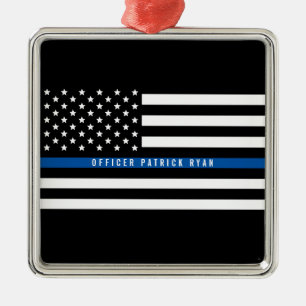 Ornamento De Metal Bandeira Americana da Linha Azul da Polícia