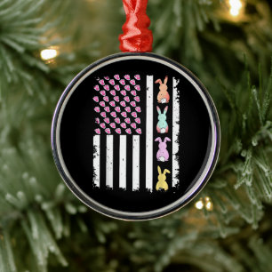 Ornamento De Metal Bandeira Americana dos EUA com Coelho para o Dia d