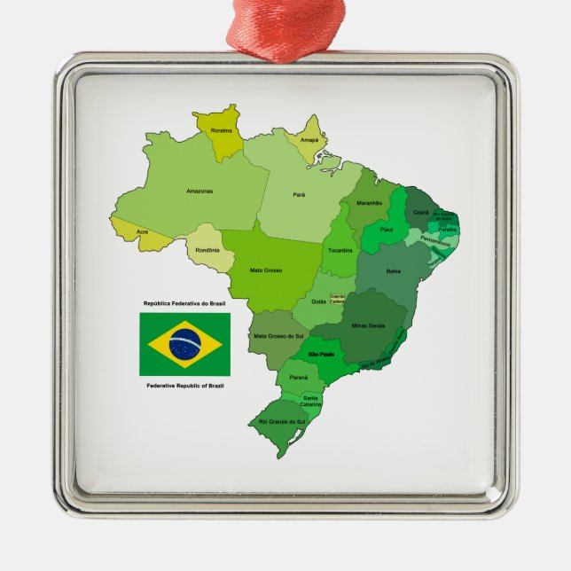 Ornamento De Metal Bandeira de Brasil e mapa político (Frente)