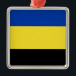 Ornamento De Metal Bandeira de Gelderland<br><div class="desc">Bandeira de Gelderland, uma província dos Países Baixos. A bandeira é um tricolor horizontal de azul, amarelo e preto. Suas cores se originam do casaco de braços de Gelderland que, por sua vez, se baseava no casaco de braços do Hertogdom Gelre.</div>
