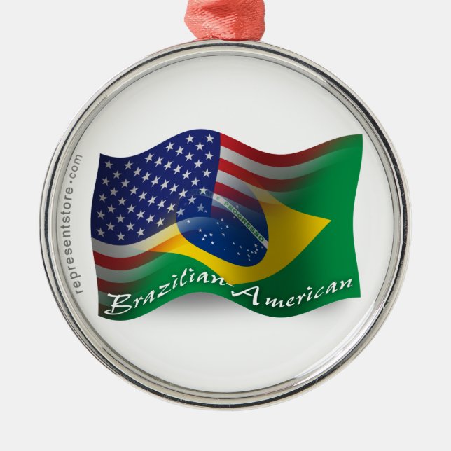 Ornamento De Metal Bandeira de ondulação Brasileiro-Americana (Frente)