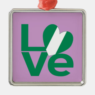 Ornamento De Metal Bandeira do Coração LOVE Verde Nigeriana
