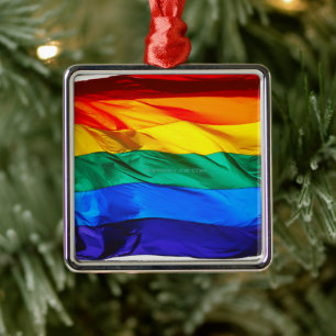 Ornamento De Metal Bandeira do orgulho gay SlipperyJoe's ondulando ve