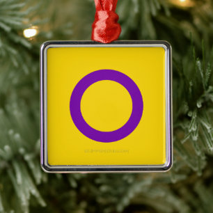 Ornamento De Metal Bandeira do orgulho intersexo SlipperyJoe's fundo 