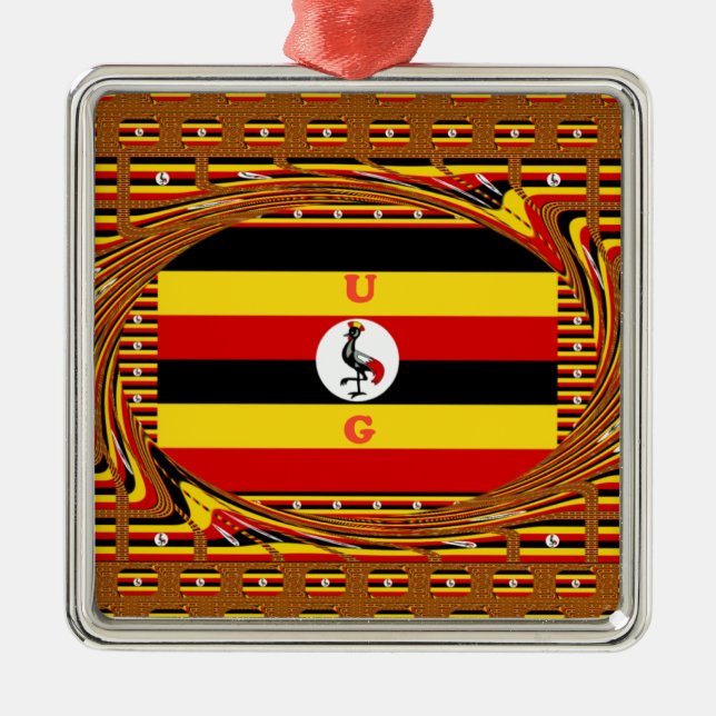 Ornamento De Metal Bandeira Nacional do Uganda (Frente)