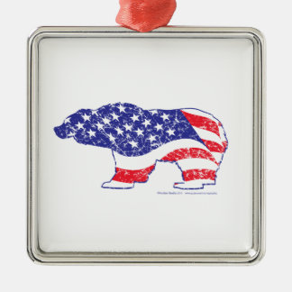 Ornamento De Metal Bandeira Patriótica do Urso Grizzly