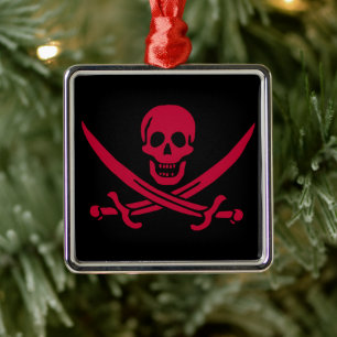 Ornamento De Metal Bandeira pirata da Caveira Vermelha e Espadas de C