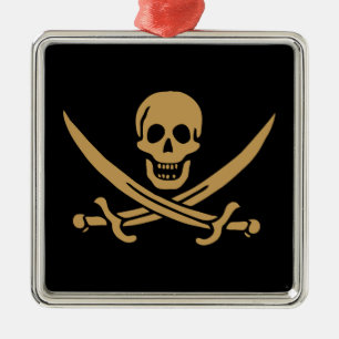 Ornamento De Metal Bandeira pirata de Caveira de Ouro e Espadas de Ca