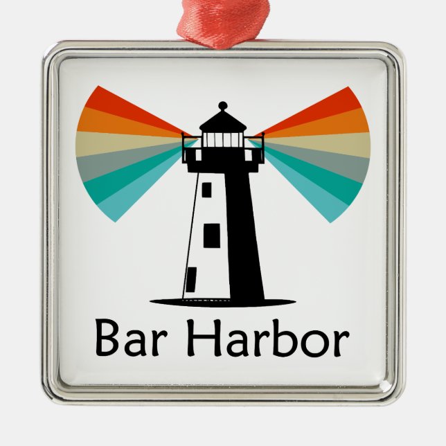 Ornamento De Metal Bar Harbor Maine Lighthouse Rainbow (Frente)