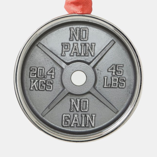 Ornamento De Metal Barbell Plate - No Pain No Gain (Frente)