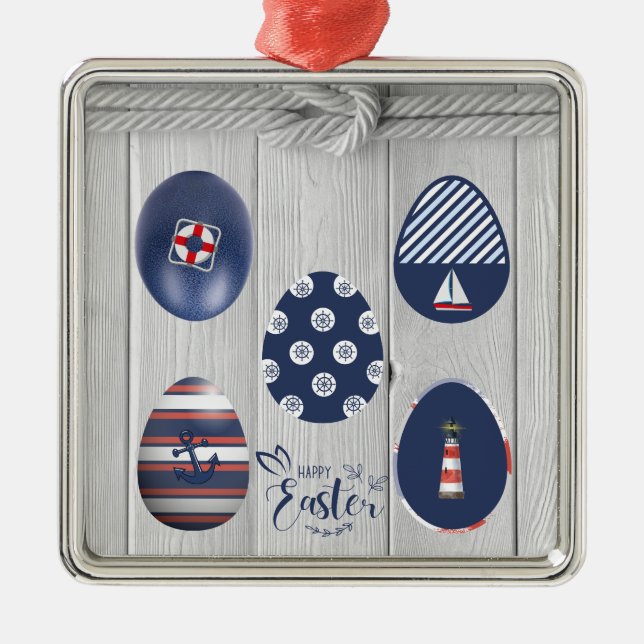 Ornamento De Metal Barco costeiro em felz pascoa Náutico (Frente)