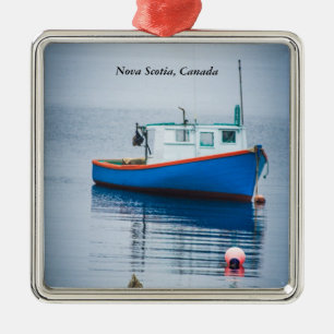 Ornamento De Metal Barco de Pesca Azul Pequeno