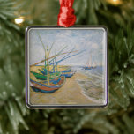 Ornamento De Metal Barcos De Pesca | Vincent van Gogh<br><div class="desc">Barcos de pesca na praia em Saintes-Maries (1888) por Vincent Van Gogh,  artista poste-impressionista neerlandês. Arte original é uma pintura em forma de óleo na paisagem da canvas que mostra vários barcos de pesca na costa oceânica. Use as ferramentas de design para adicionar texto personalizado ou personalizar a imagem.</div>