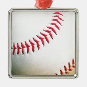 Ornamento De Metal Baseball Branco com Costura Vermelha