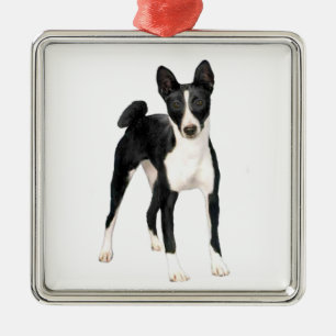 Ornamento De Metal Basenji (B) - preto e branco