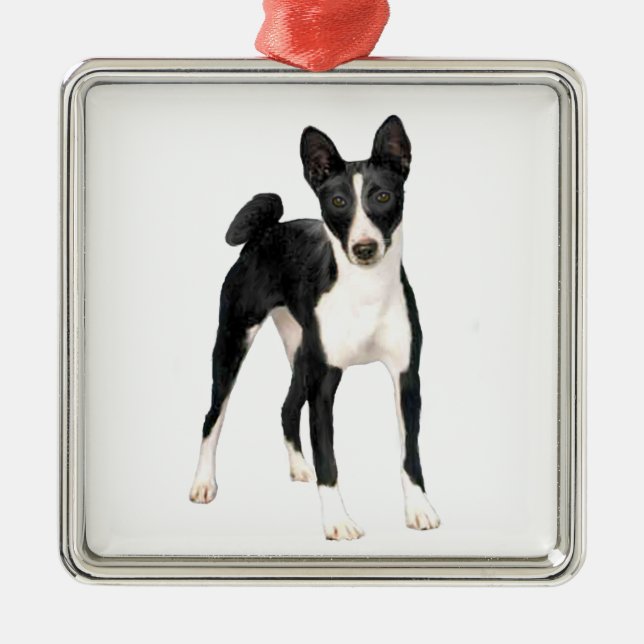 Ornamento De Metal Basenji (B) - preto e branco (Frente)