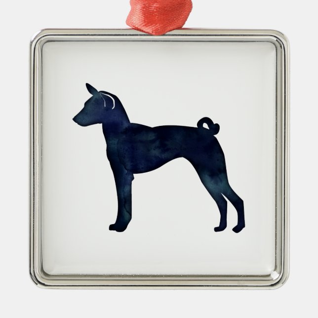 Ornamento De Metal Basenji Dog Black Watercolor Silhouket (Frente)