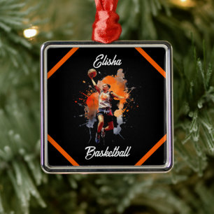 Ornamento De Metal Basquete Feminino Aquarela Personalizado