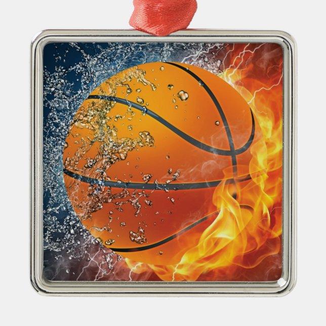 Ornamento De Metal Basquete flamejante (Frente)