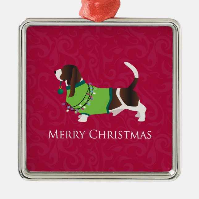 Ornamento De Metal Basset Hound Felry Design de Natal (Frente)