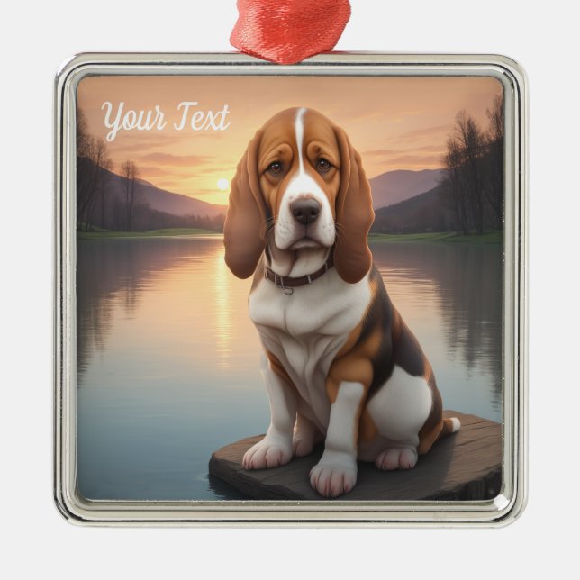 Ornamento De Metal Basset Hound pelo Lago (Frente)