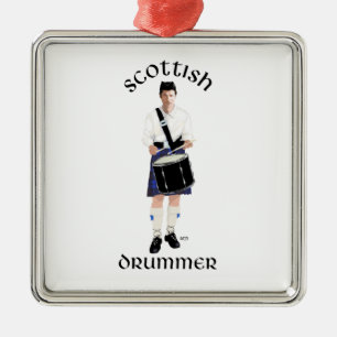 Ornamento De Metal Baterista Escocês - Kilt Azul