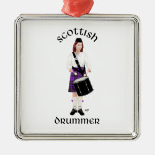 Ornamento De Metal Baterista Escocês - Kilt Roxo