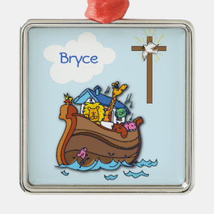 Ornamento De Metal Batismo de Bebê de Arca de Noah Personalizável,