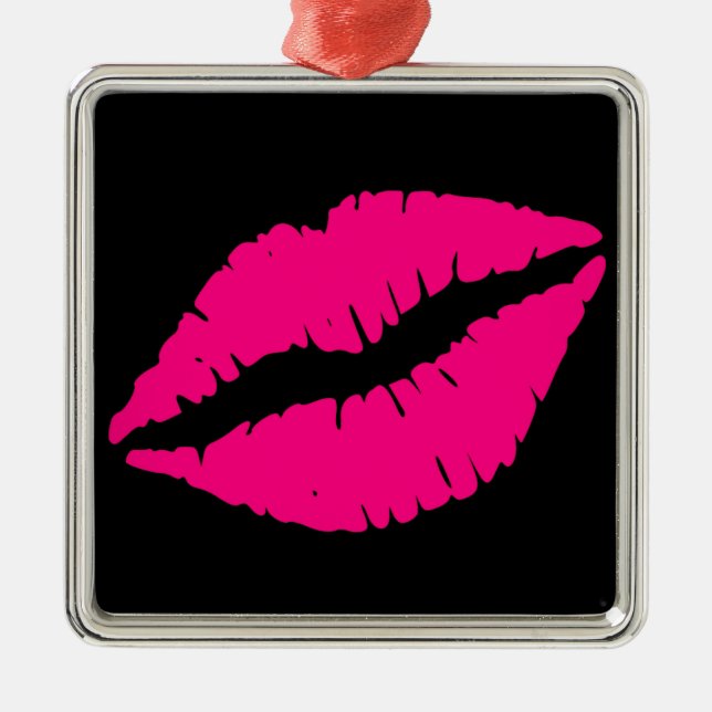 Ornamento De Metal Batom rosa beijando pop art (Frente)