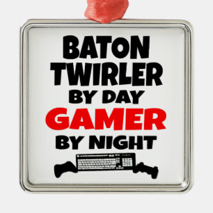 Ornamento De Metal Baton Twirler by Day Gamer by Night