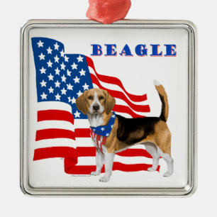 Ornamento De Metal Beagle com Bandeira Americana