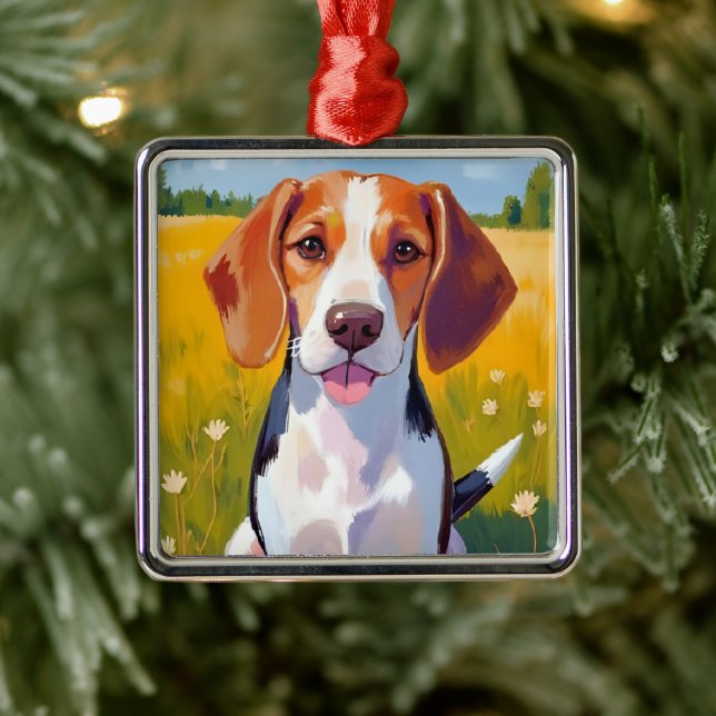 Ornamento De Metal Beagle Dog Watercolor Pet Painting (Árvore)