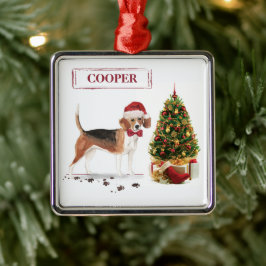 Ornamento De Metal Beagle Engraçado Cachorro de Natal com Árvore
