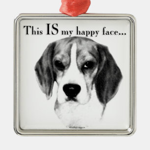 Ornamento De Metal Beagle Happy Face; Beagle Feliz; Beagle Grumpy