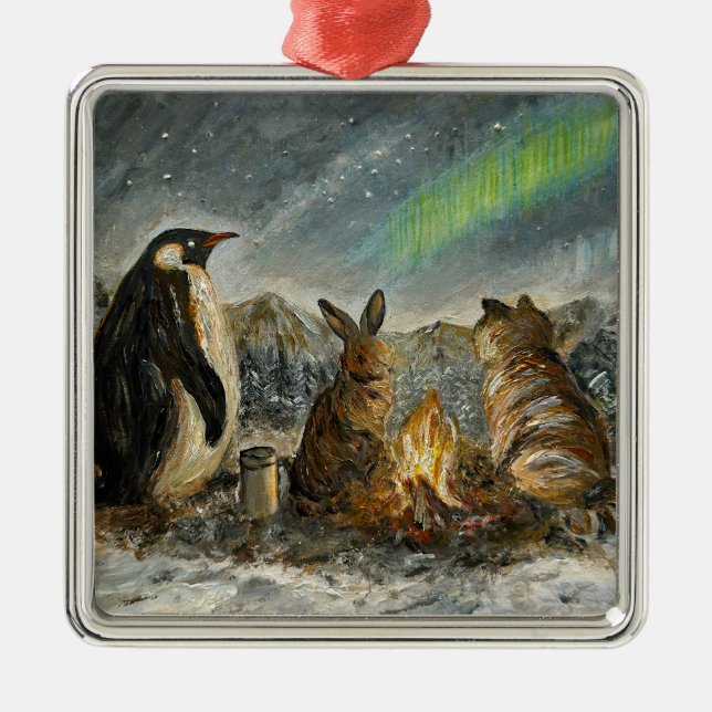 Ornamento De Metal Beam Lingering Whimsical Aurora Animals Painting (Frente)