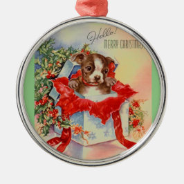 Ornamento De Metal Bebê bonito Boston Terrier do meio século do