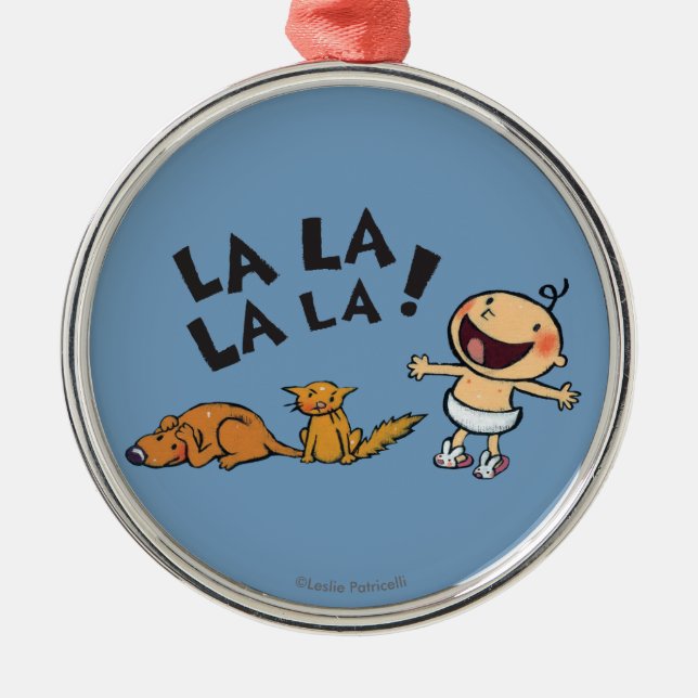 Ornamento De Metal Bebê de canto de Leslie Patricelli com (Frente)