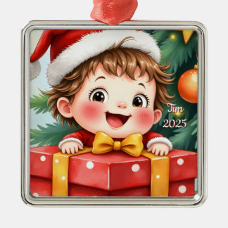 Ornamento De Metal Bebê de Natal Personalizado Sorridente