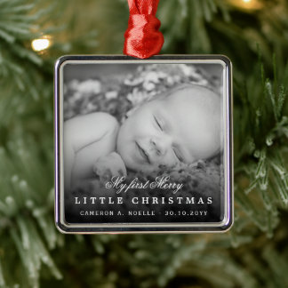 Ornamento De Metal Bebê é minha primeira Feliz pequena foto de Natal