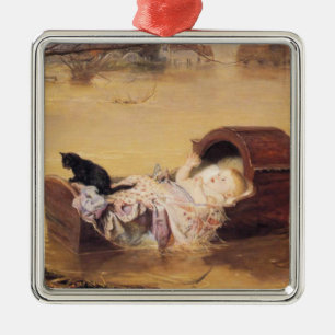 Ornamento De Metal Bebê em berço durante enchente (por J.E. Millais)
